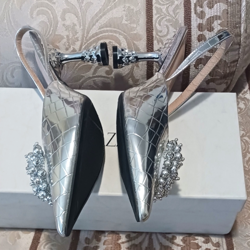 Mira Azzurra Elegant Silver Women's Shoes with Embellishments Sz 42. 9.5M - Picture 7 of 8